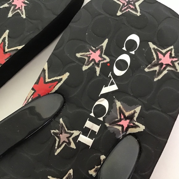 COACH ABBIGAIL BLACK STAR PATTERN FLIP FLOPS 5/6 - Picture 6 of 12